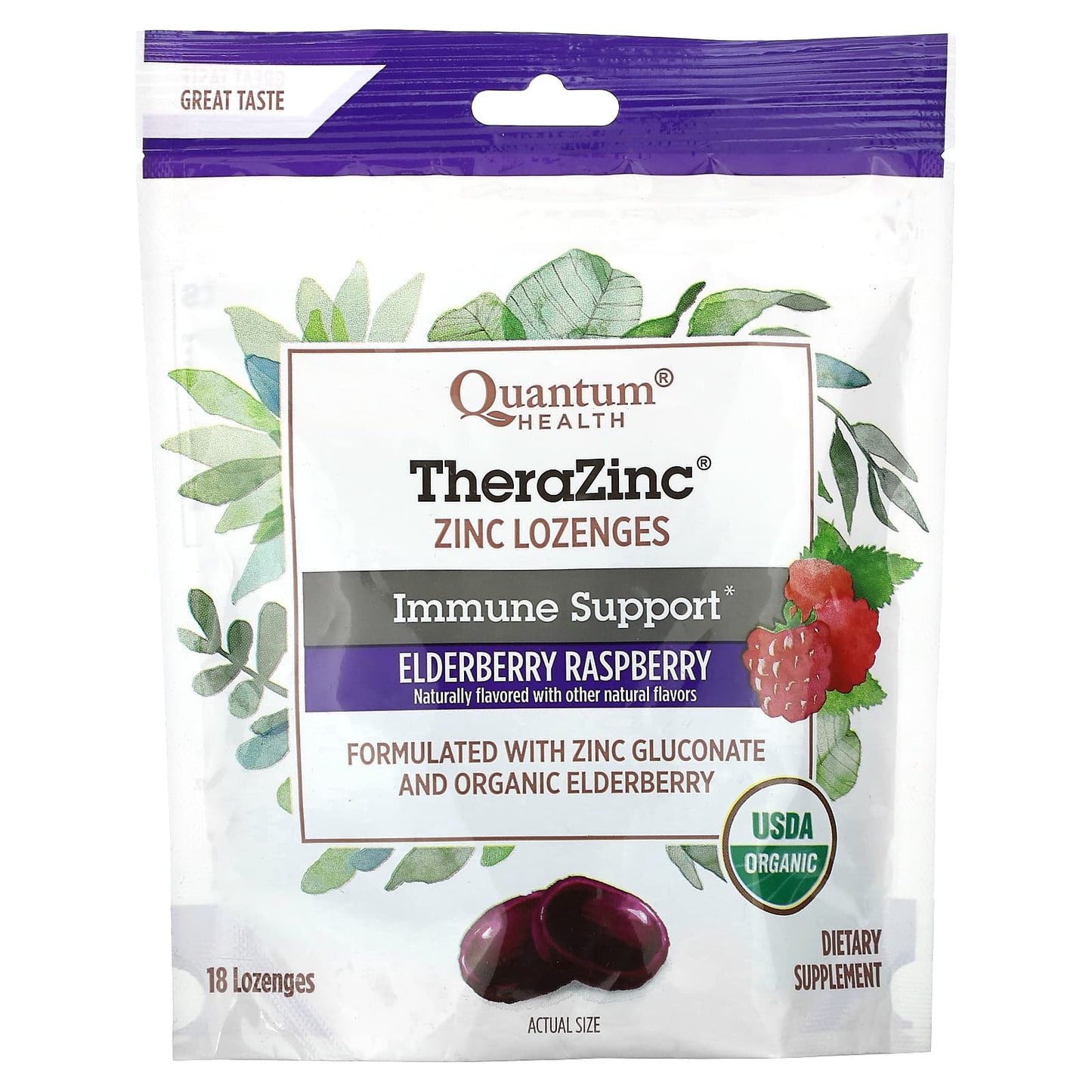 Quantum Health, TheraZinc, Zinc Lozenges, Elderberry Raspberry, 18 Lozenges - Image 1