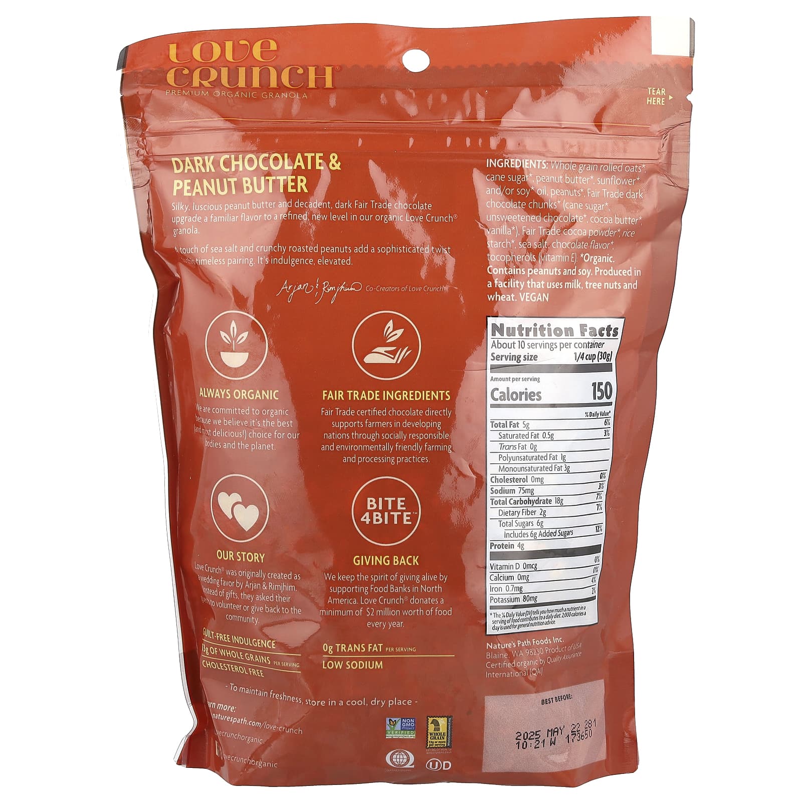 Nature's Path, Love Crunch®, Premium Organic Granola, Dark Chocolate & Peanut Butter, 11.5 oz (325 g) - Image 2