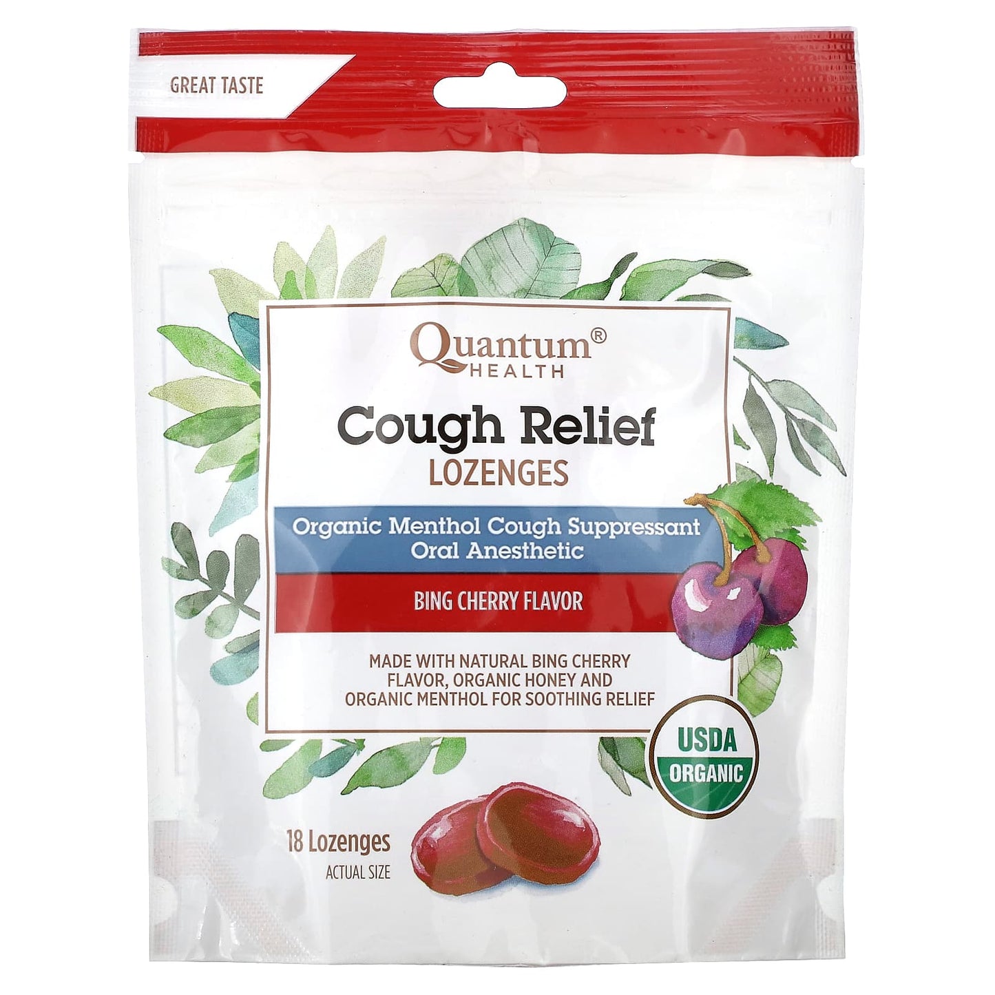 Quantum Health, Cough Relief Lozenges, Bing Cherry, 5 mg, 18 Lozenges - Image 1