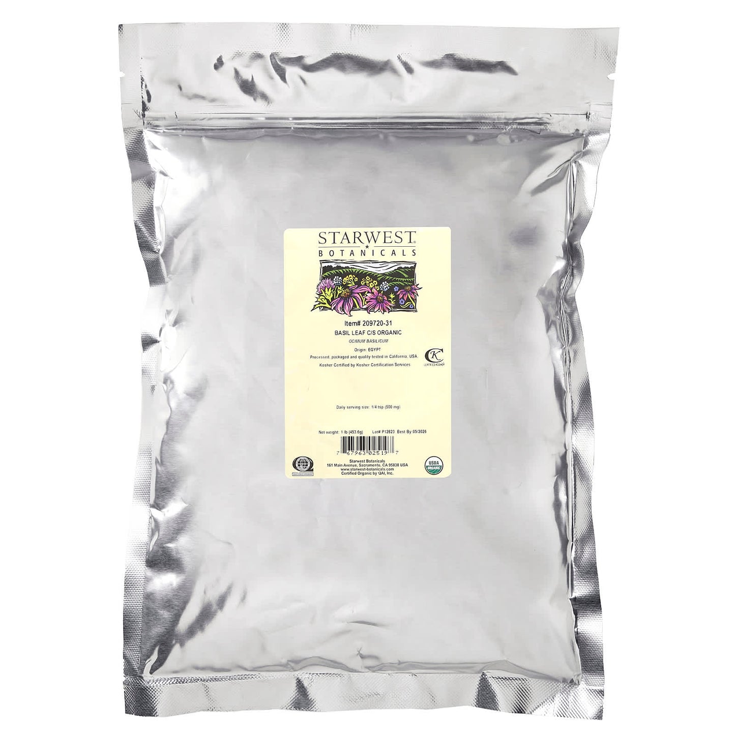 Starwest Botanicals, Organic Basil Leaf C/S , 1 lb (453.6 g) - Image 2