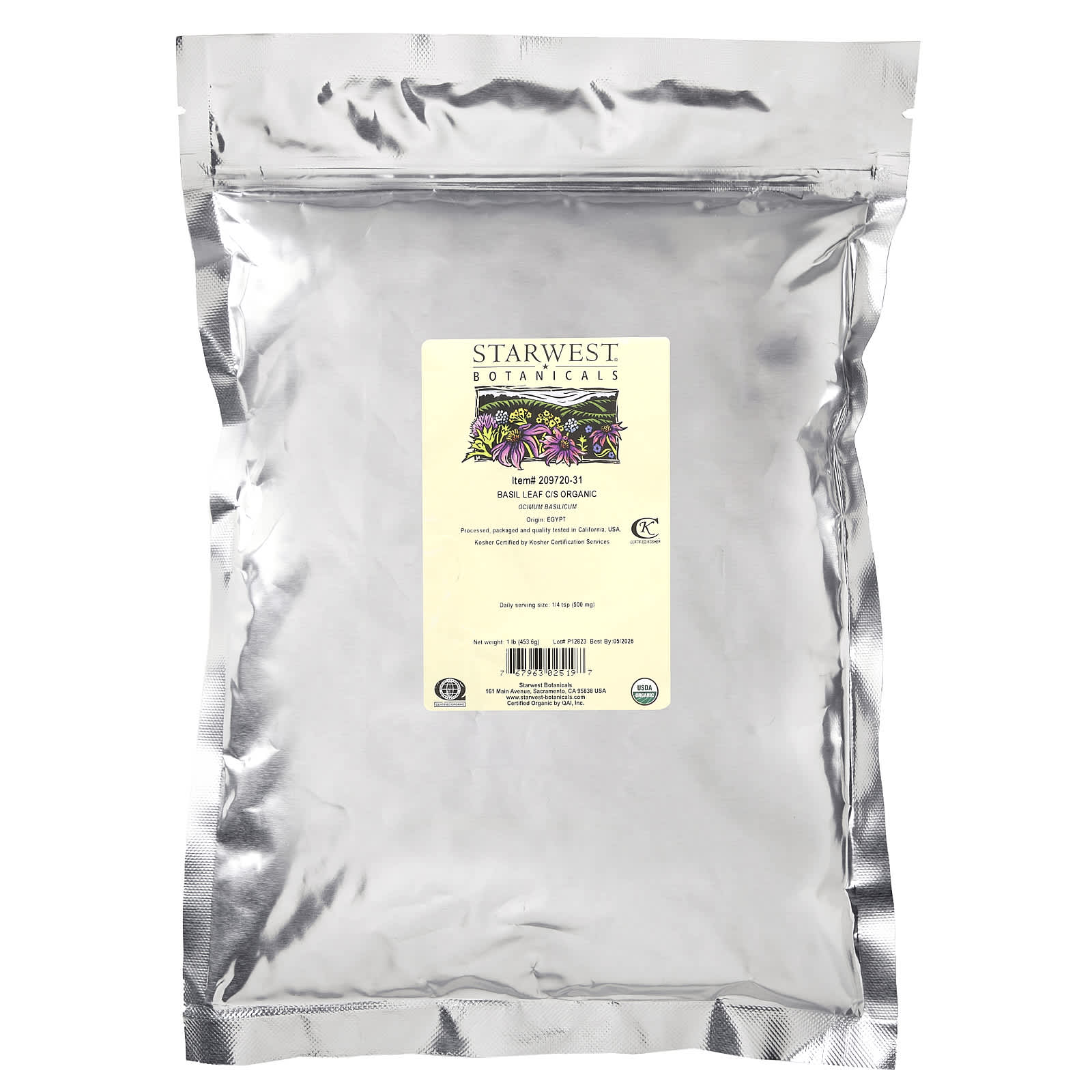 Starwest Botanicals, Organic Basil Leaf C/S , 1 lb (453.6 g) - Image 2