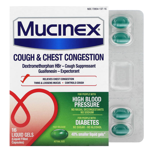 Mucinex, Cough & Chest Congestion, Fast Release, 16 Liquid Gels - Image 1