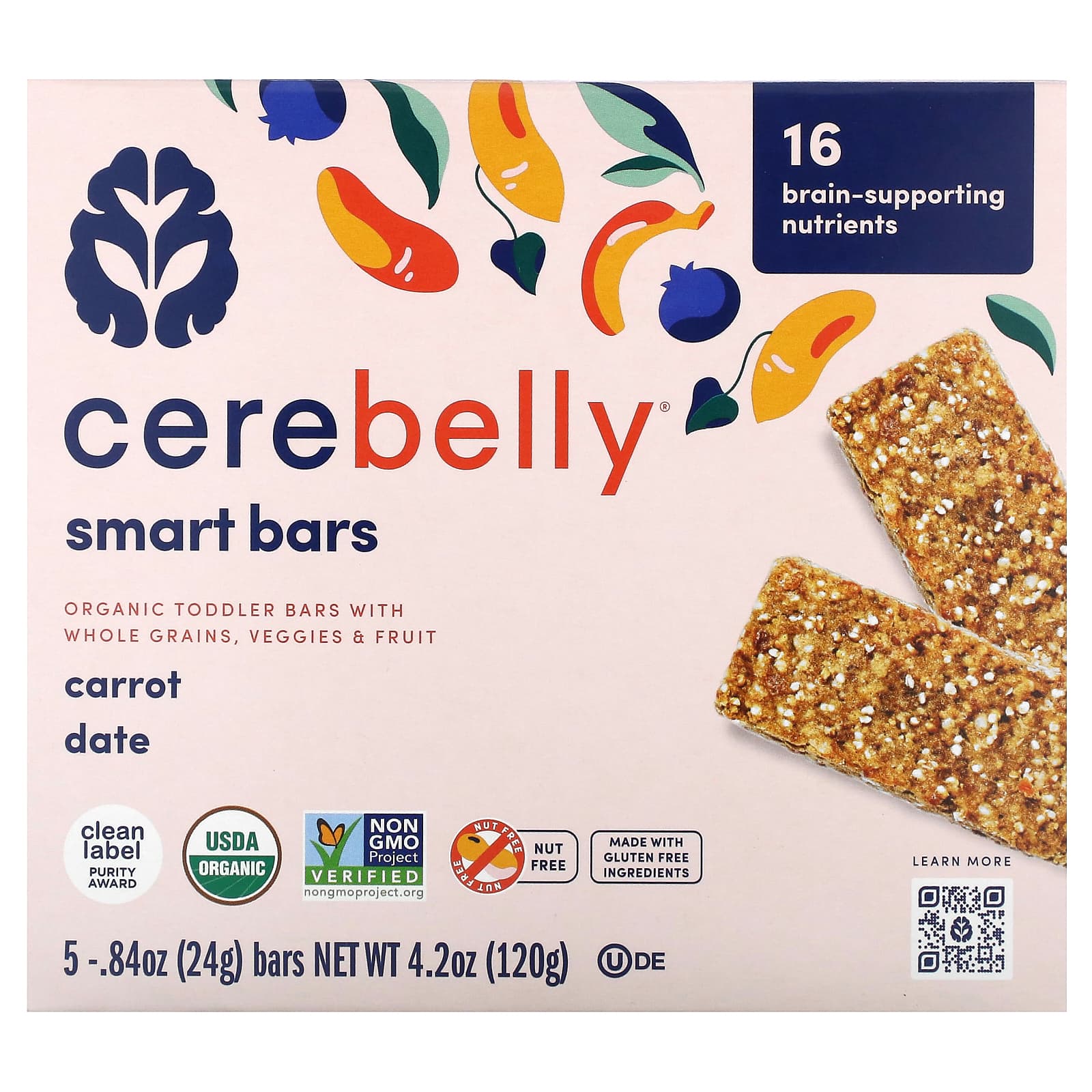 Cerebelly Organic Toddler Bars for Brain Development, Carrot Date Flavor - Image 1