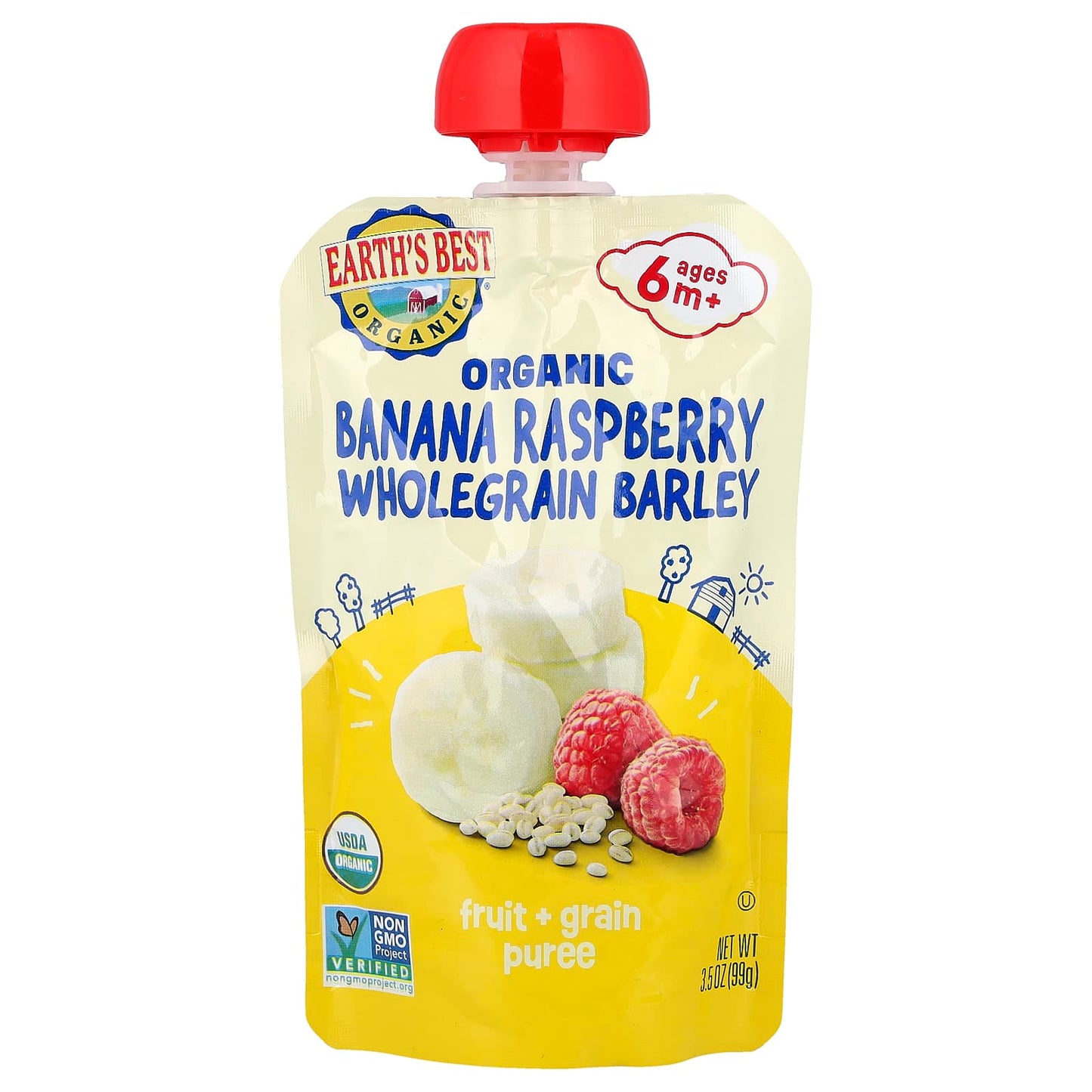 Earth's Best Organic Baby Food, 6+ Months, Banana & Raspberry - Image 1