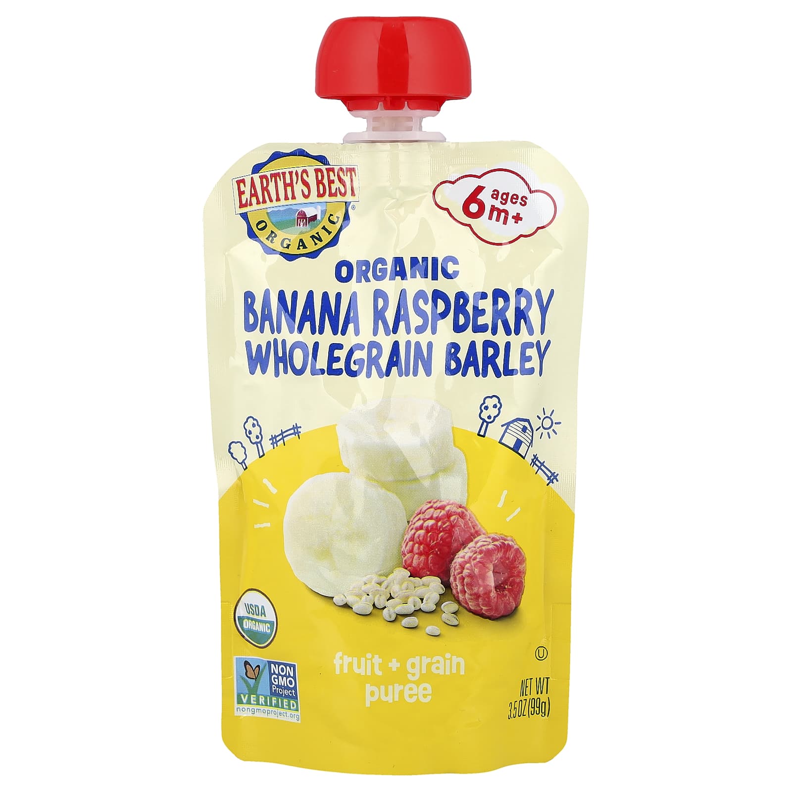 Earth's Best Organic Baby Food, 6+ Months, Banana & Raspberry - Image 1