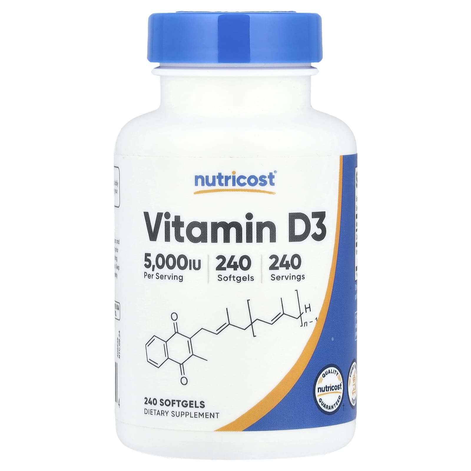 Nutricost, Vitamin D3, 125 mcg (5,000 IU), 240 Softgels - Image 1