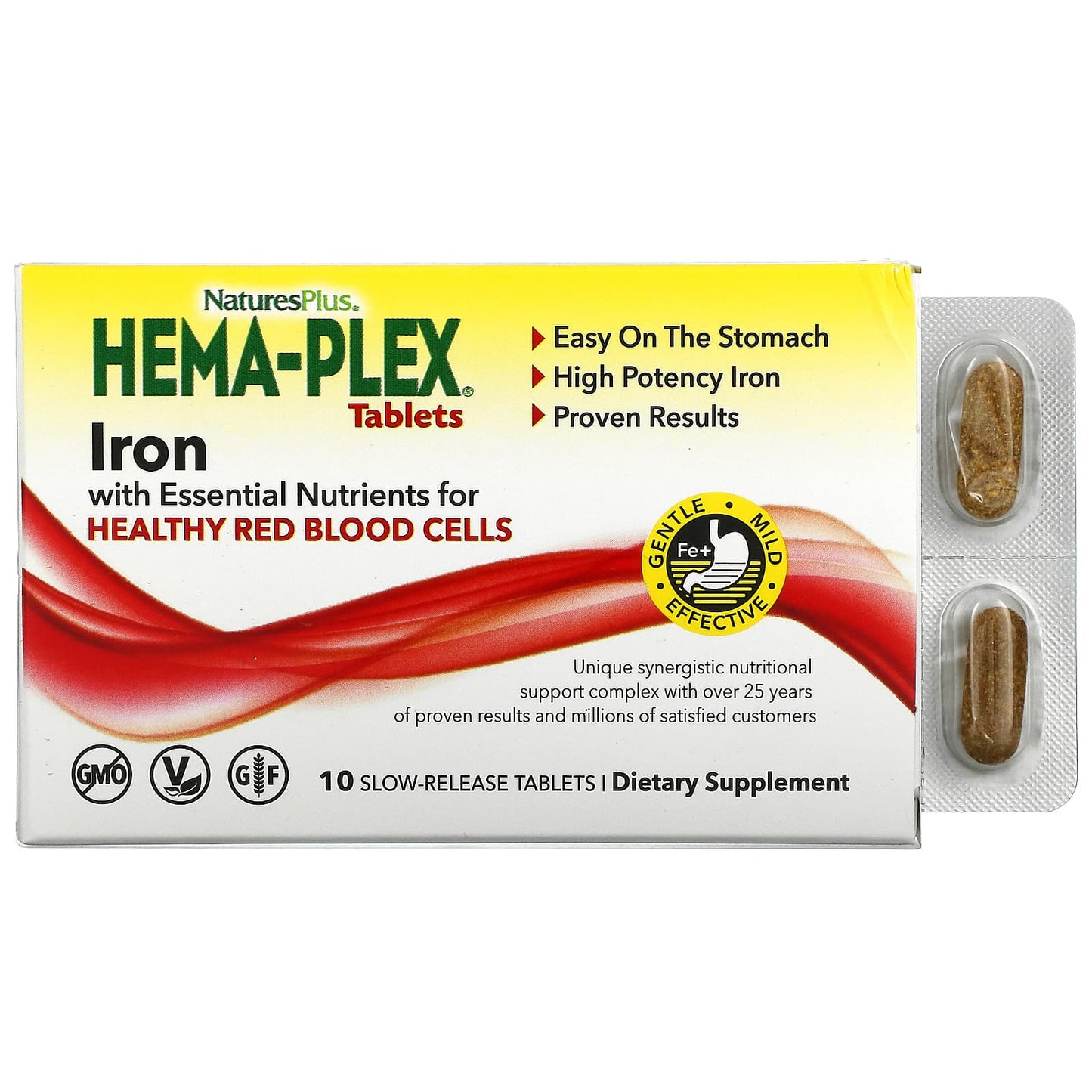 NaturesPlus, Hema-Plex, Iron with Essential Nutrients for Healthy Red Blood Cells , 10 Slow Release Tablets - Image 1