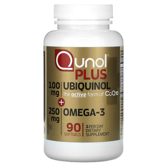 Qunol, Plus Ubiquinol + Omega-3, 100 mg + 250 mg, 90 Softgels - Image 1