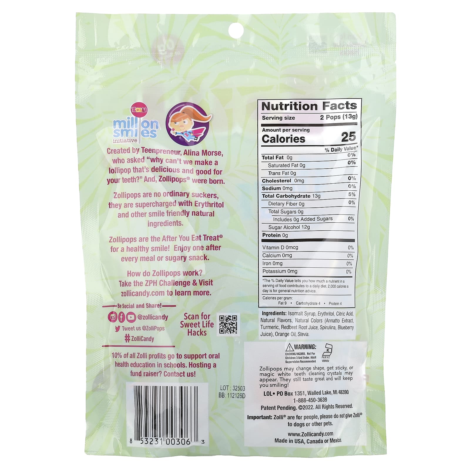 Zollipops, The Clean Teeth Pops, Tropical Fruit, Approx. 23-25 Pops, 5.2 oz - Image 2