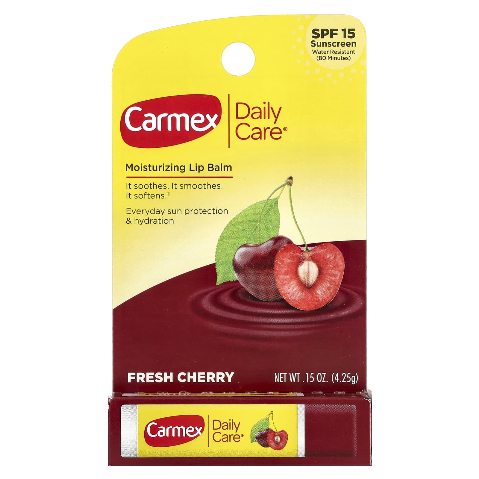 Carmex Moisturizing Lip Balm with SPF 15, Fresh Cherry - 0.15 oz - Image 2
