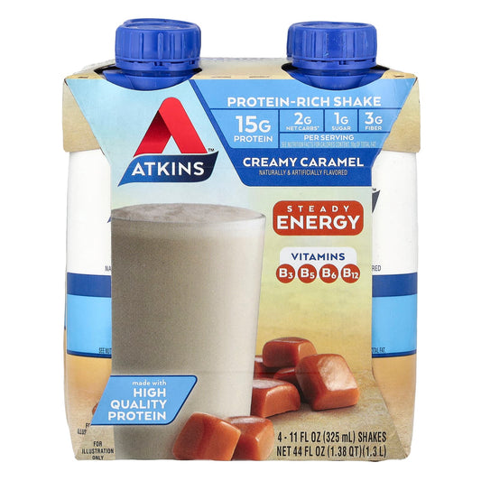 Atkins Creamy Caramel Protein Shake, 4 Pack, 11 fl oz Each - Image 1