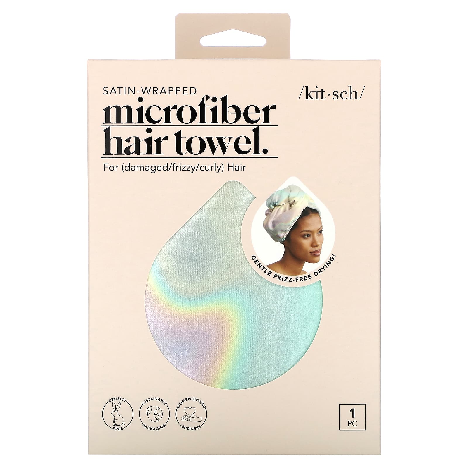 Kitsch, Satin-Wrapped Microfiber Hair Towel, Aura, 1 Piece - Image 1