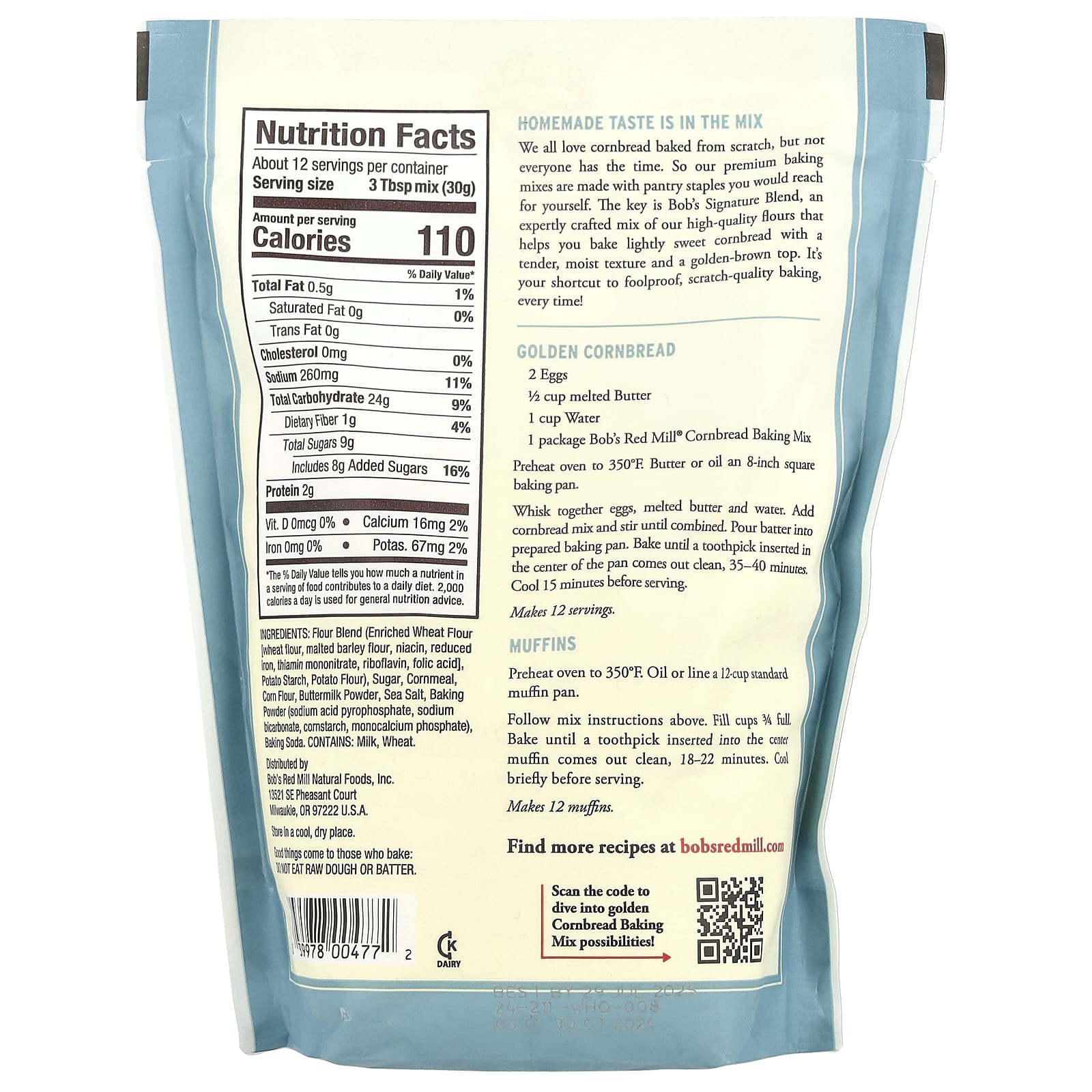 Bob's Red Mill Golden Cornbread Baking Mix, Keto & Kosher, 13 oz (368g) - Image 2