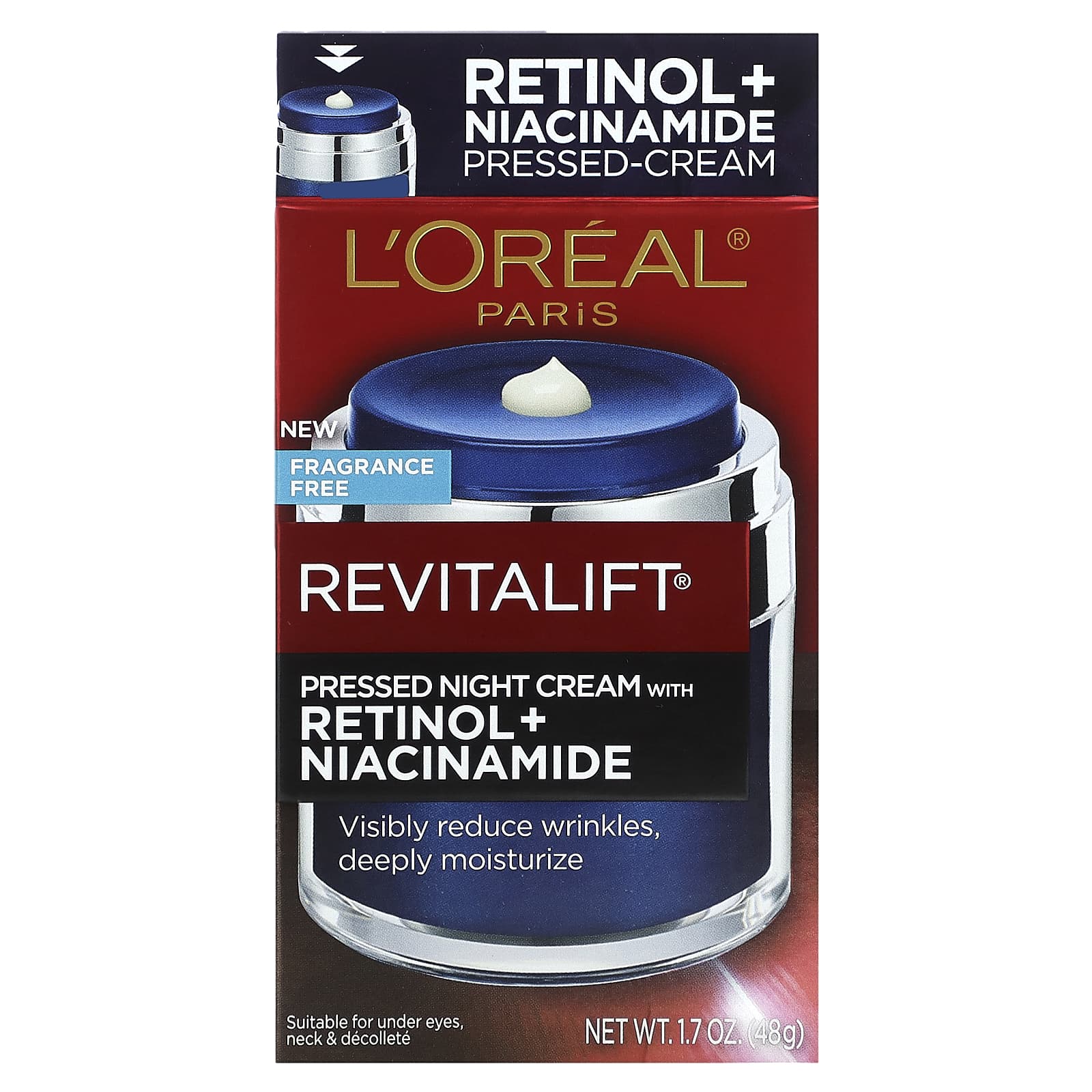 L'Oréal, Revitalift, Pressed Night Cream with Retinol + Niacinamide, Fragrance Free, 1.7 oz (48 g) - Image 2