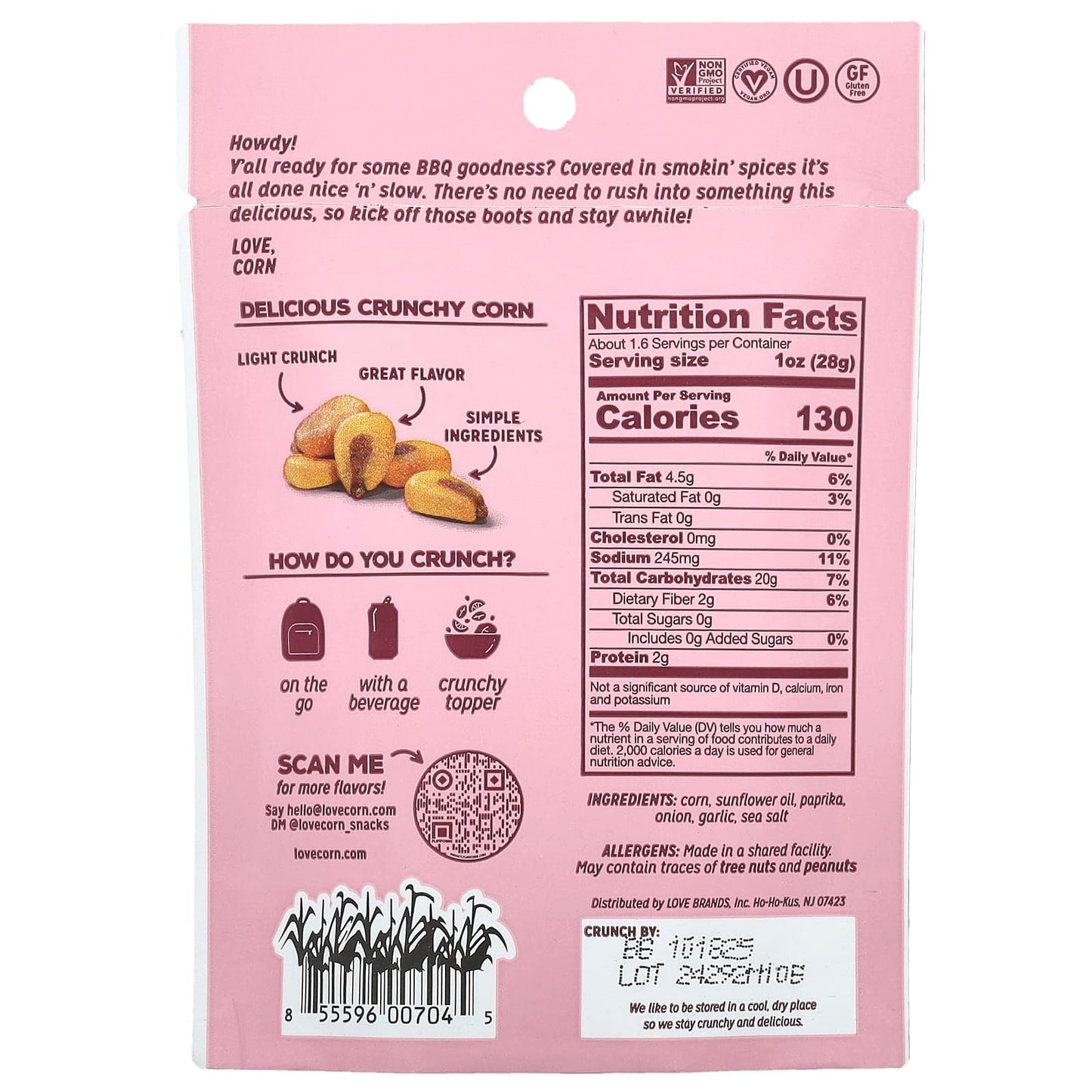 Love Corn, Crunchy Corn, Smoked BBQ, 1.6 oz (45 g) - Image 2