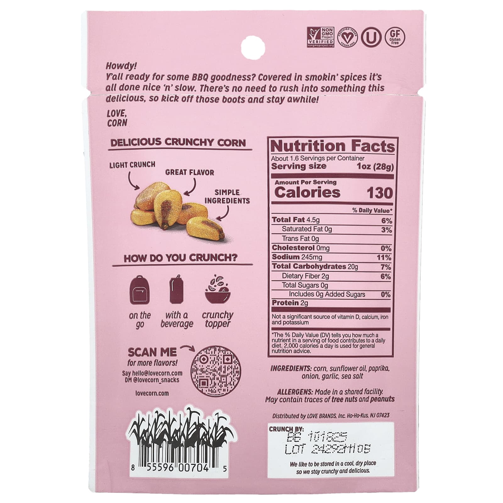 Love Corn, Crunchy Corn, Smoked BBQ, 1.6 oz (45 g) - Image 2