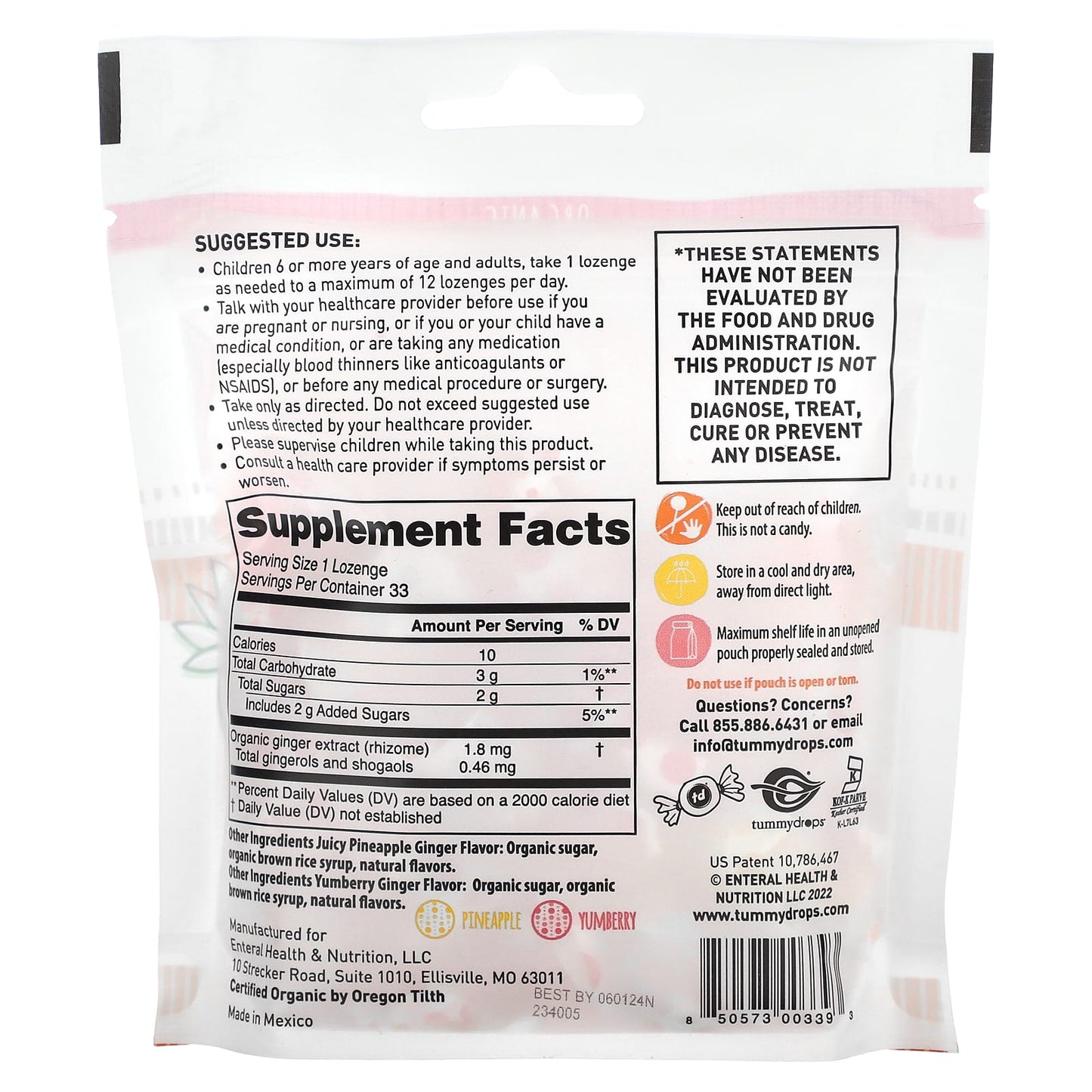 Tummydrops, Organic Juicy Pineapple Ginger & Yumberry Ginger, 33 Lozenges - Image 2