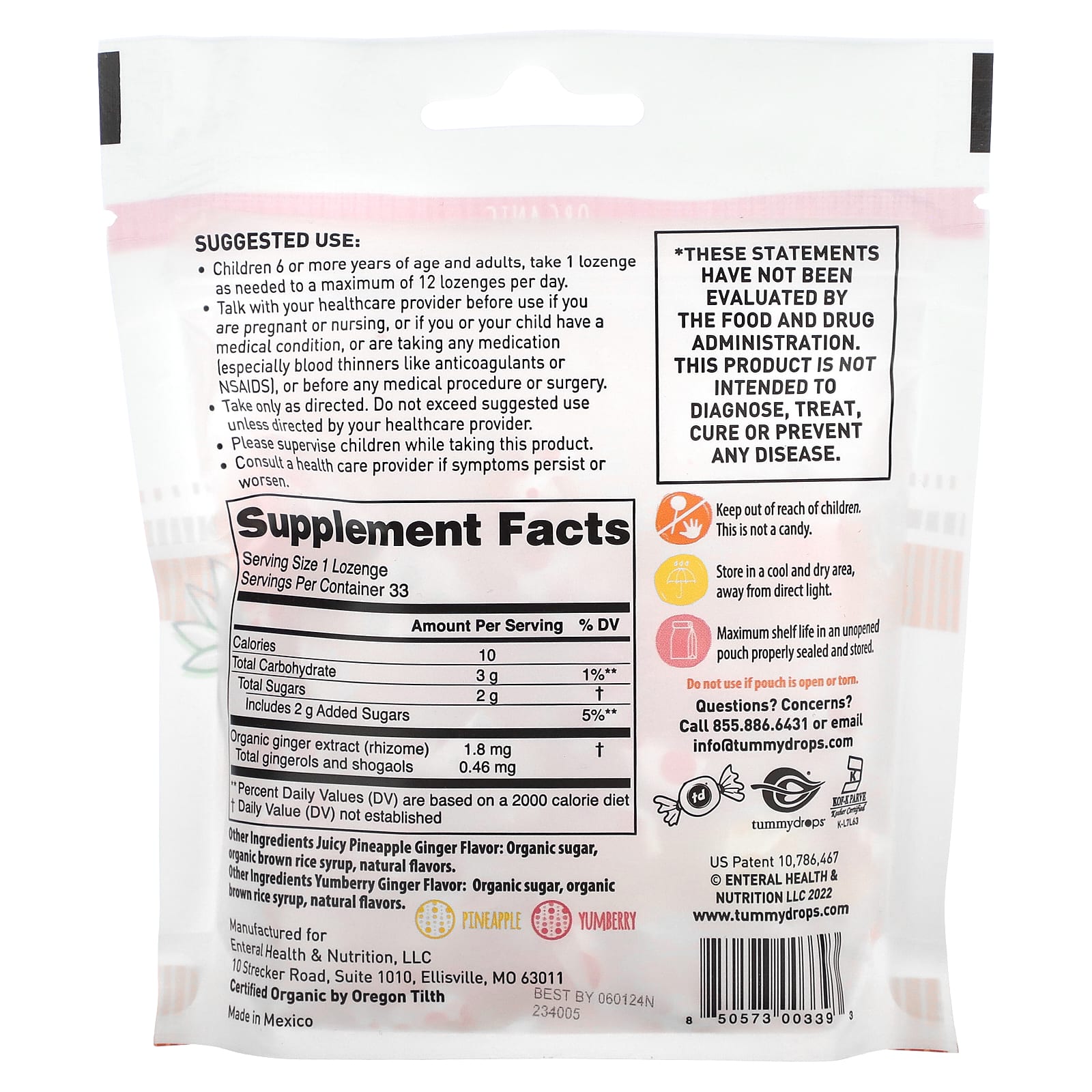 Tummydrops, Organic Juicy Pineapple Ginger & Yumberry Ginger, 33 Lozenges - Image 2