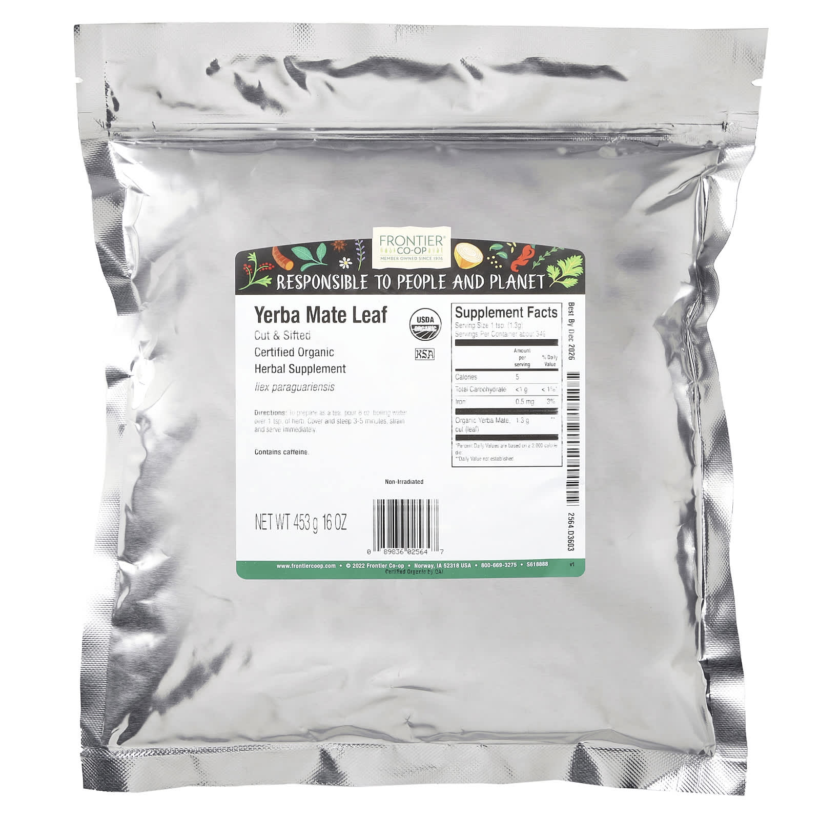 Organic Yerba Mate Leaf Tea, USDA Certified, 16 oz by Frontier Co-op - Image 2