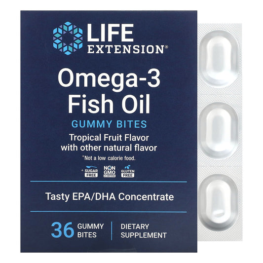 Life Extension, Omega-3 Fish Oil Gummy Bites, Tropical Fruit, 36 Gummy Bites (750 mg per Gummy Bite) - Image 1