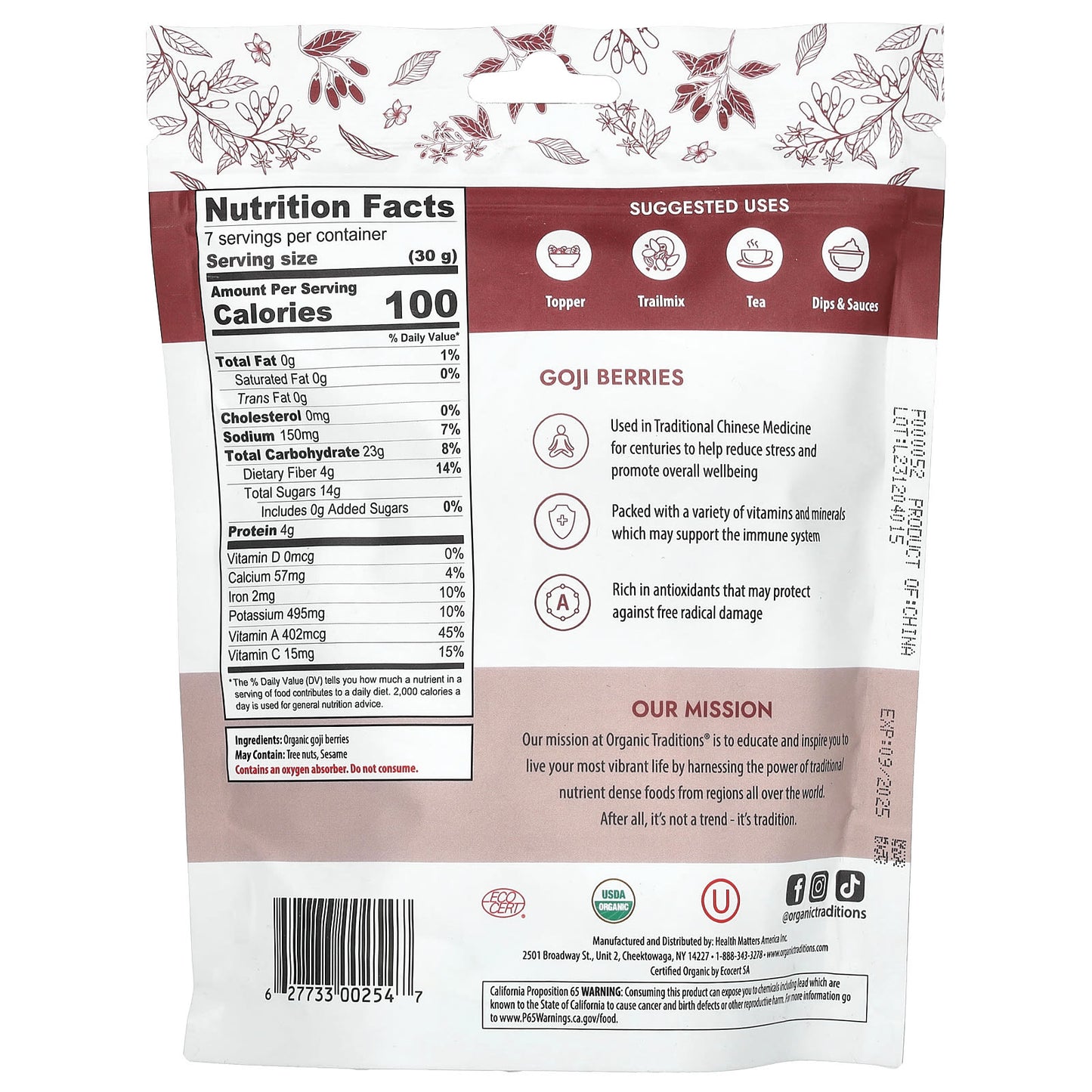 Organic Traditions, Goji Berries, 8 oz (227 g) - Image 2