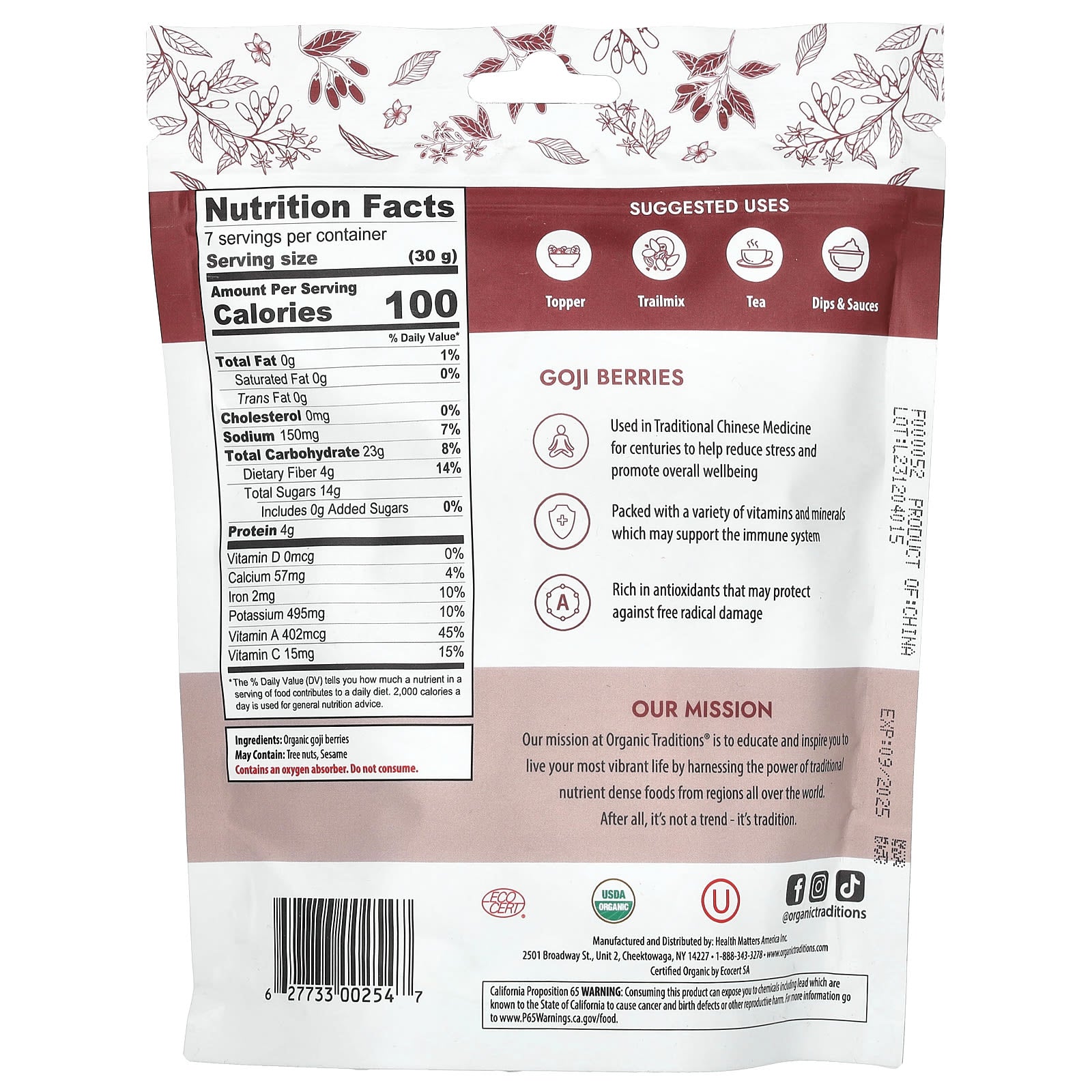 Organic Traditions, Goji Berries, 8 oz (227 g) - Image 2