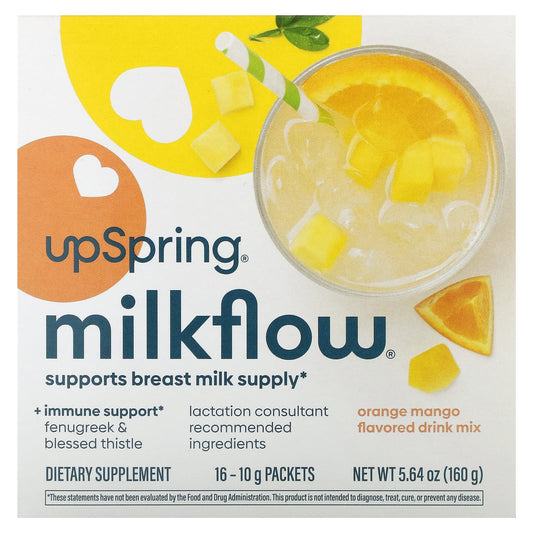 UpSpring, Milkflow Drink Mix, Orange Mango, 16 Packets, 10 g Each - Image 1