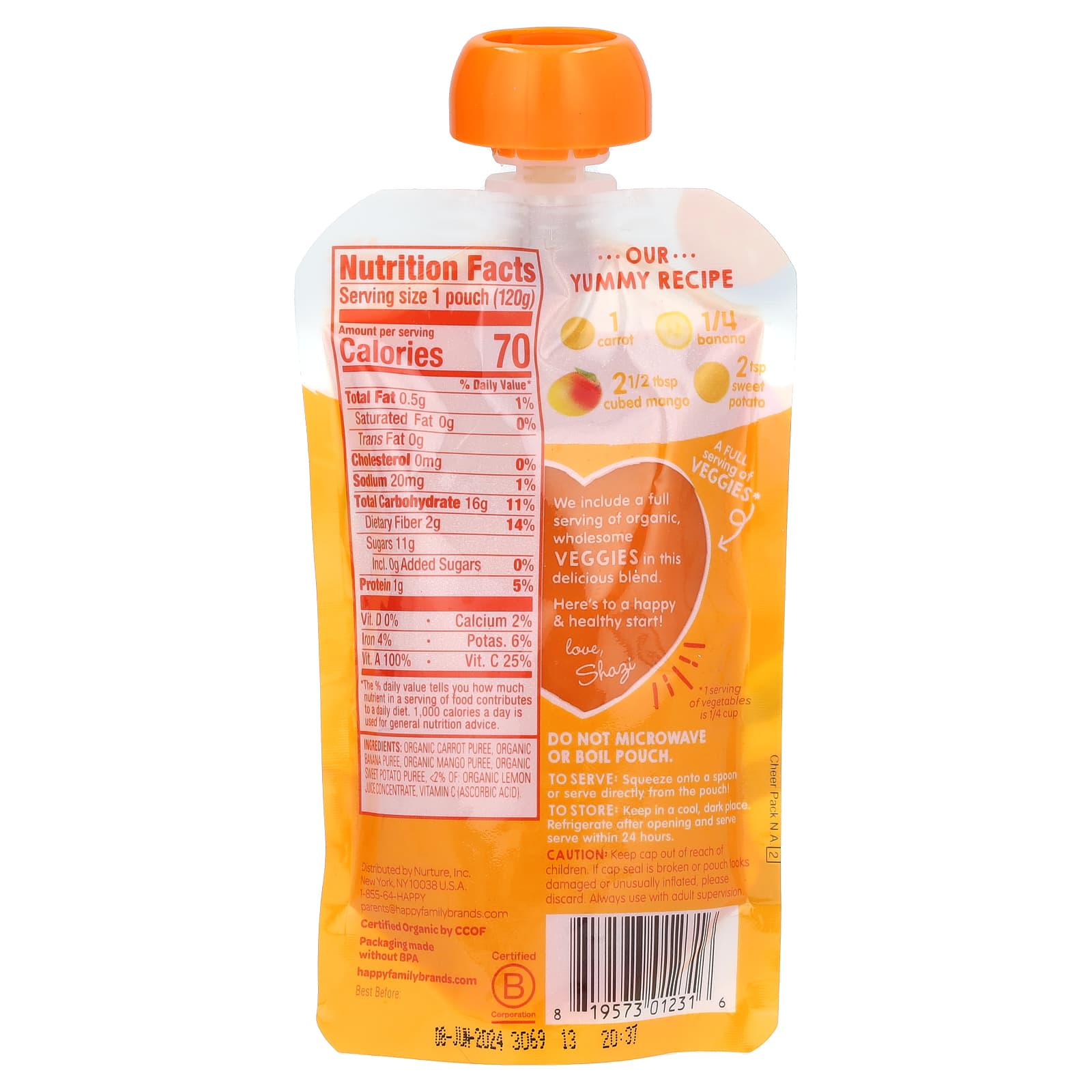 Happy Tot Organic Veggie & Fruit Puree for Toddlers - 4.22 oz - Image 2