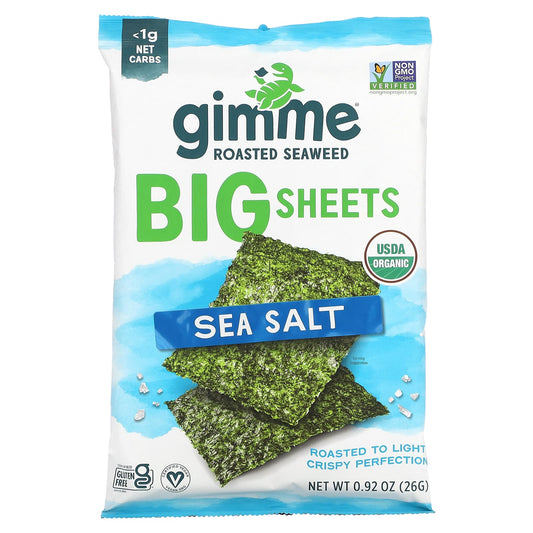 gimMe Organic Roasted Seaweed Snack Sheets, Big & Crispy, Low Carb, Vegan - Image 1