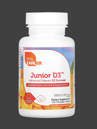 Zahler, Junior D3, Advanced Vitamin D3 Formula, Orange, 25 mcg (1,000 IU), 120 Chewable Tablets