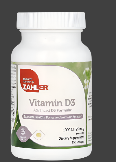 Zahler, Vitamin D3, 25 mcg (1,000 IU), 250 Softgels, Expiry"09/2027