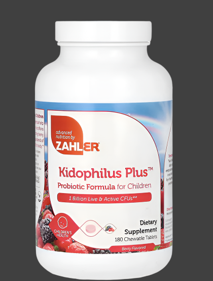 Zahler, Kidophilus Plus, Probiotic Formula For Children, Berry, 1 Billion CFUs, 180 Chewable Tablets, Expiry"03/2027