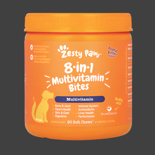 Zesty Paws, 8-in-1 Multivitamin Bites, For Dogs, All Ages, Peanut Butter, 90 Soft Chews, 11.1 oz (315 g) Expiry"02/2026