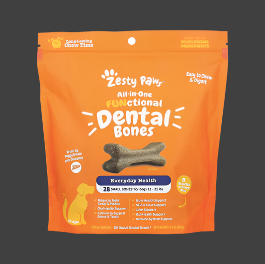 Zesty Paws, All-In-One Functional Dental Bones For Dogs, Small, Cinnamon, 28 Small Dental Bones, 8.4 oz (238 g), Expiry"04/2026