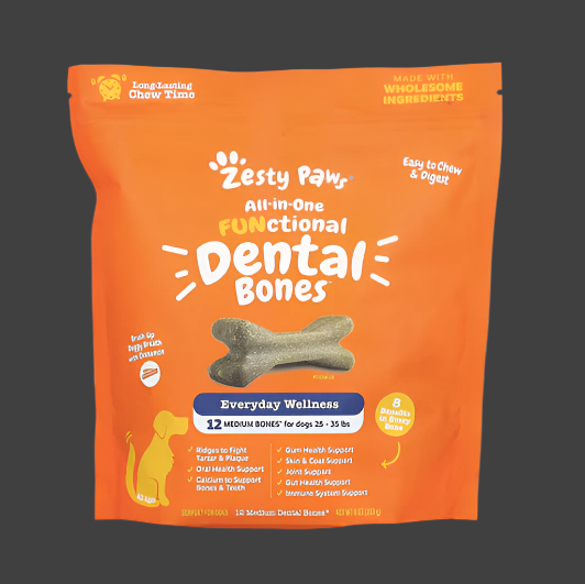 Zesty Paws, All-in-One Functional Dental Bones, For Dogs, All Ages, Cinnamon, 12 Medium Dental Bones, 8 oz (227 g)Expiry"02/2026