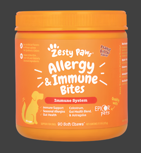 Zesty Paws, Allergy & Immune Bites, For Dogs, All Ages, Peanut Butter, 90 Soft Chews, 11.1 oz (315 g), Exp"03/2026