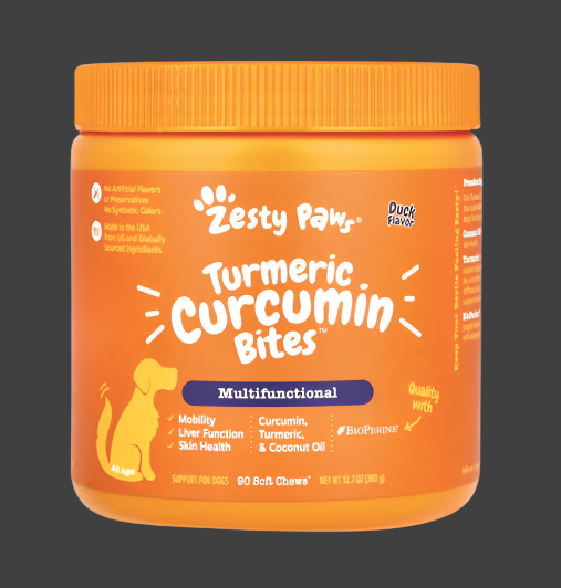 Zesty Paws, Turmeric Curcumin Bites™ for Dogs, Multifunctional, All Ages, Duck, 90 Soft Chews, 12.7 oz (360 g), Exp"11/2025