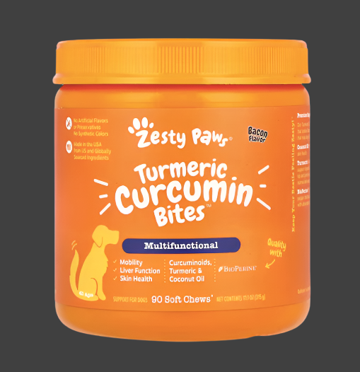 Zesty Paws, Turmeric Curcumin Bites™ for Dogs, Multifunctional, All Ages, Bacon, 90 Soft Chews, 11.1 oz (315 g), Exp"05/2025
