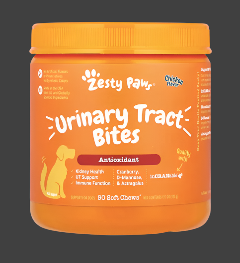 Zesty Paws, Urinary Tract Bites, For Dogs, All Ages, Chicken, 90 Soft Chews, 11.1 oz (315 g), Exp"05/2025