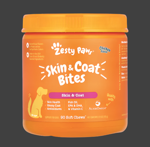 Zesty Paws, Skin & Coat Bites, For Dogs, All Ages, Chicken, 90 Soft Chews, 11.1 oz (315 g),Expiry"05/2026