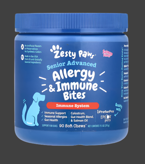Zesty Paws, Senior Advanced, Allergy & Immune Bites, For Dogs, Salmon, 90 Soft Chews, 11.1 oz (315 g), Expiry"06/2025