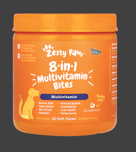 Zesty Paws, 8-in-1 Multivitamin Bites, For Dogs, All Ages, Chicken, 90 Soft Chews, 11.1 oz (315 g), Expiry"05/2025