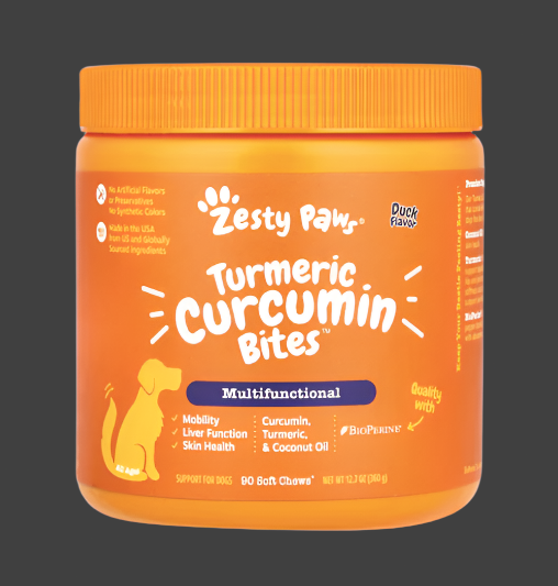 Zesty Paws, Turmeric Curcumin Bites™ for Dogs, Multifunctional, All Ages, Duck, 90 Soft Chews, 12.7 oz (360 g), Expiry"11/2025