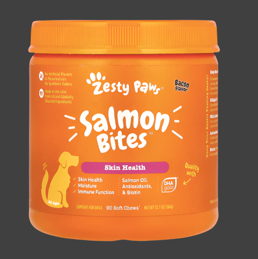 Zesty Paws, Salmon Bites, For Dogs, All Ages, Bacon, 90 Soft Chews, 12.7 oz (360 g), Expiry"06/2026