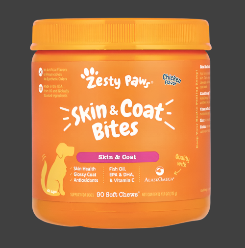 Zesty Paws, Skin & Coat Bites, For Dogs, All Ages, Chicken, 90 Soft Chews, 11.1 oz (315 g), Expiry"05/2026