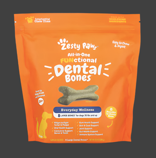 Zesty Paws, All-In-One Functional Dental Bones, For Dogs, All Ages, Cinnamon, 8 Large Dental Bones, 10.1 oz (286 g), Expiry"04/2026