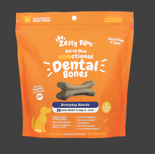 Zesty Paws, All-In-One Functional Dental Bones For Dogs, Small, Cinnamon, 28 Small Dental Bones, 8.4 oz (238 g), Expiry"04/2026