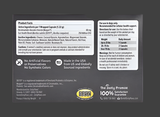 Zesty Paws, Healthy Aging, NAD+ Precursor, For Dogs, 60 Capsules + Pill Wrap, 8.8 oz (252 g), Expiry"01/2026
