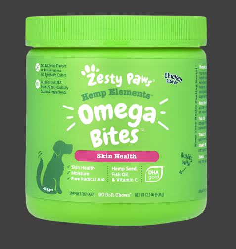 Zesty Paws, Hemp Elements, Omega Bites, For Dogs, All Ages, Chicken, 90 Soft Chews, 12.7 oz (360 g), Expiry"02/2026